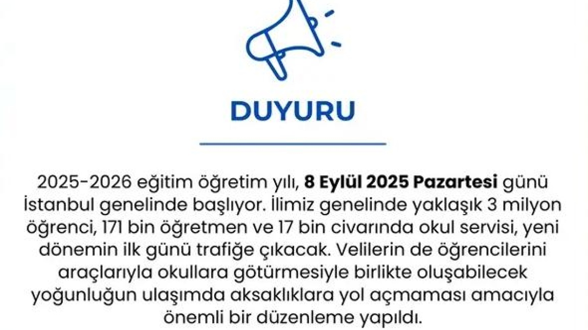 8 EYLÜL PAZARTESİ İLK DERS ZİLİMİZ SAAT 10:00' DA ÇALACAK.